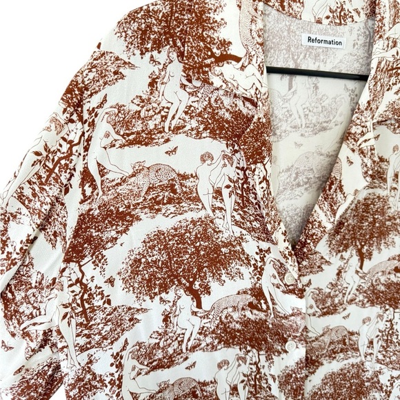 Reformation NEW Greek Printed Brown Button Down Shirt Dress - Picture 7 of 8